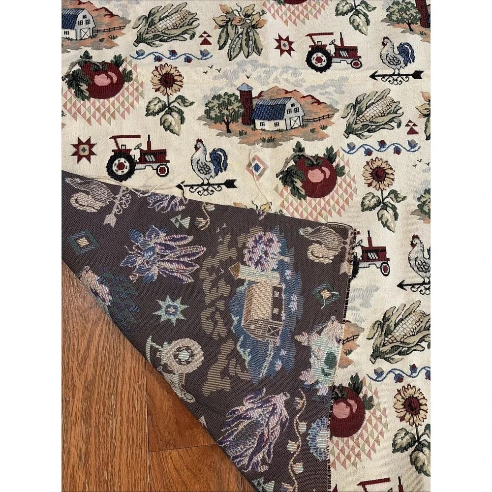 Vintage Farmhouse Tapestry Fabric Panel‎ Farm Barn Tractor Rooster 60x45